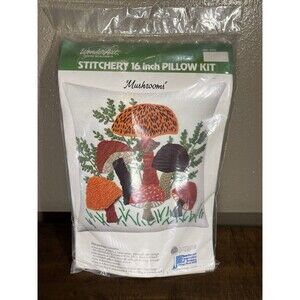 Vintage Wonderart MUSHROOMS Crewel Embroidery 16" Pillow Kit #9132 NOS
